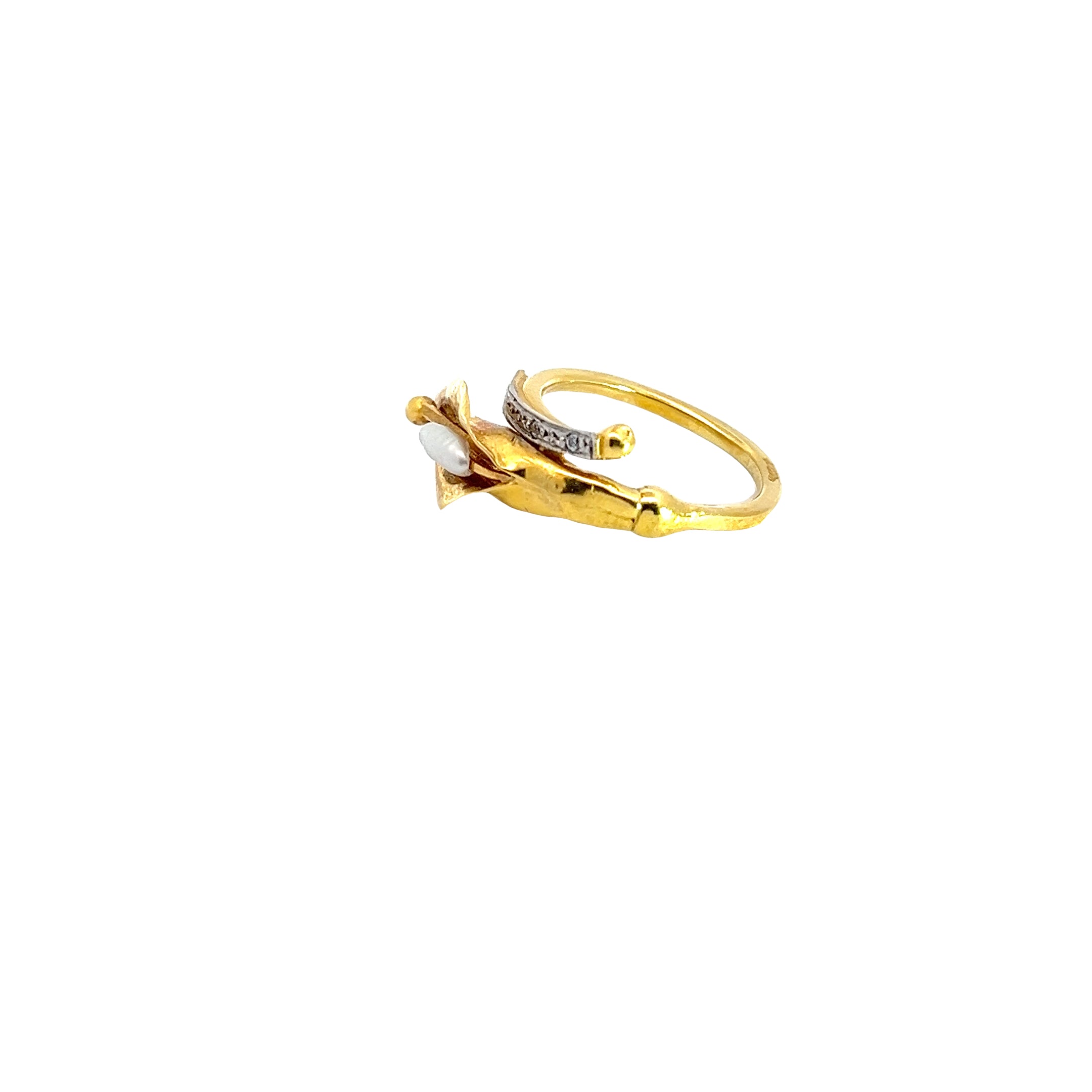 18k Yellow Gold .10ct G SI1 Round Diamond and South Sea White Pearl Ring