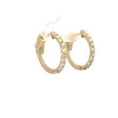 14k Yellow Gold .65ct G VS2 Round Diamond Inside/Out Hoop Earrings 3/4"