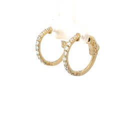 14k Yellow Gold .65ct G VS2 Round Diamond Inside/Out Hoop Earrings 3/4"