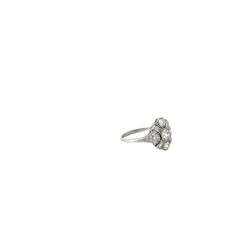 Platinum Deco 1.00ct E VS2 Old Mine Cut Round and Baguette Diamond Vintage Ring