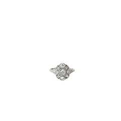 Platinum Deco 1.00ct E VS2 Old Mine Cut Round and Baguette Diamond Vintage Ring