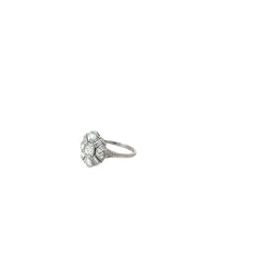 Platinum Deco 1.00ct E VS2 Old Mine Cut Round and Baguette Diamond Vintage Ring
