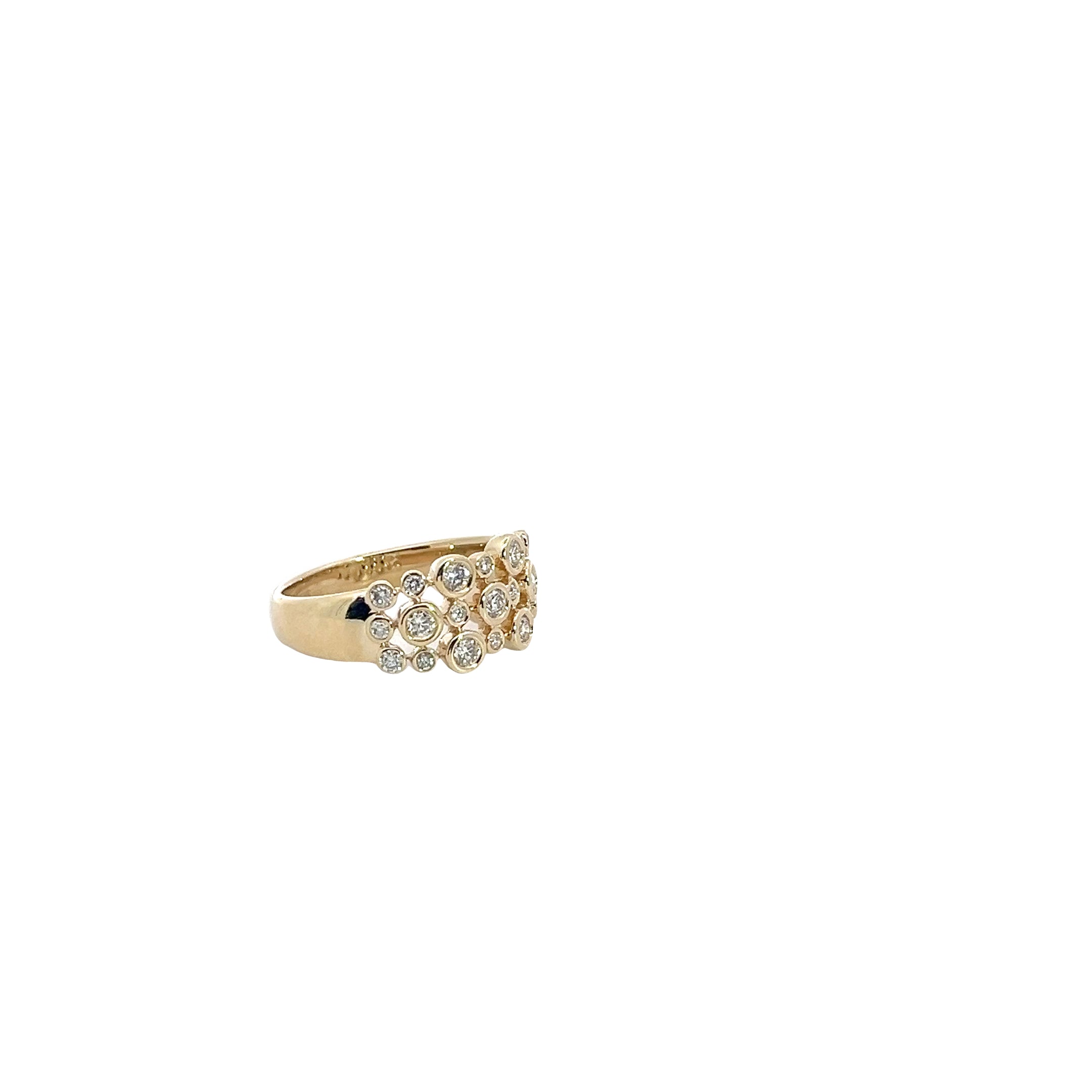 14K YELLOW GOLD .50CT H VS2 BEZEL SET 3 ROW RING