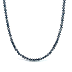 14k White Gold 84.50 Beaded Black Diamond  Necklace 24"inch