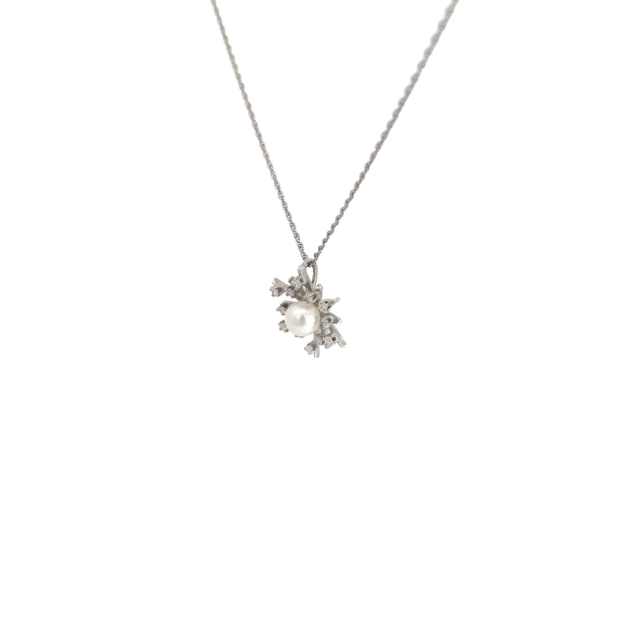 14k White Gold .25ct G VS2 Round Diamond and Tahitian Pearl 5mm Snowflake Necklace