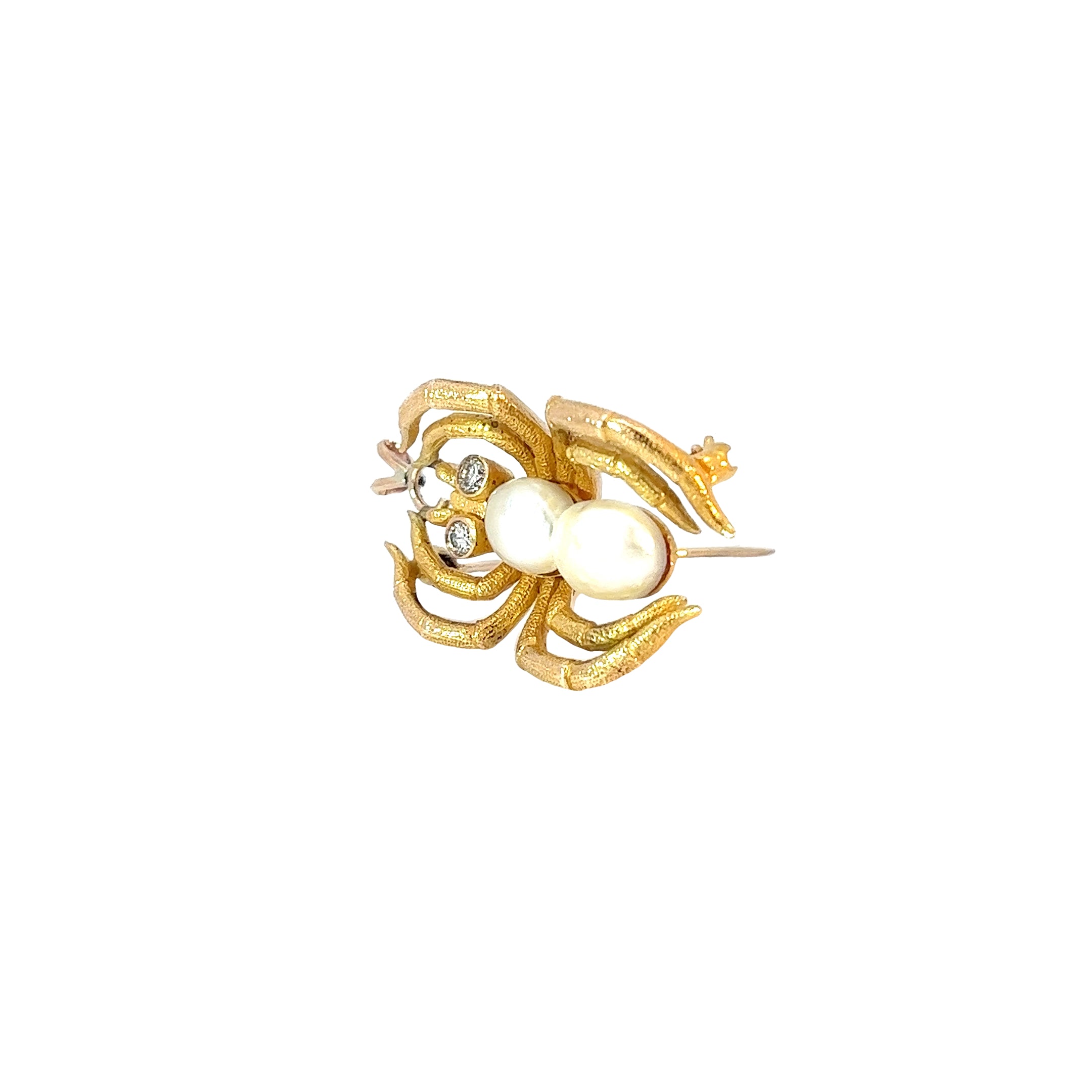14k Yellow Gold .10ct G VS2 Round Diamond and Pearl Tarantula Spider Vintage Pendant / Pin Brooch