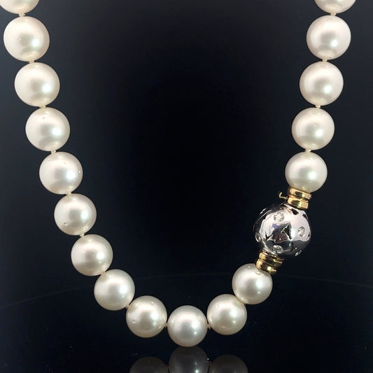 18k White Gold 1.00ct F VS2 Round Diamond Pearl South Sea Pearl 13mm 13 1/2 18" Necklace