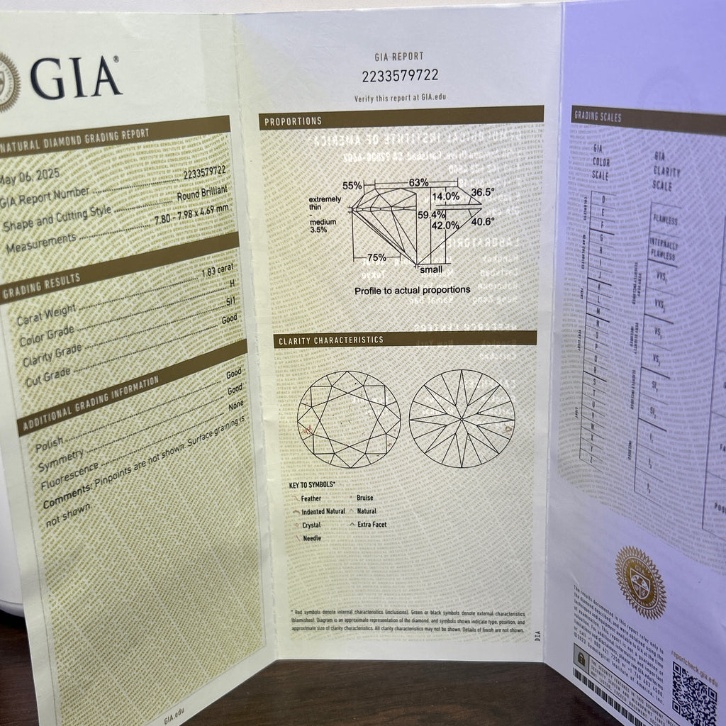 1.83ct H SI1 Round Diamond Certified By GIA #2233579722