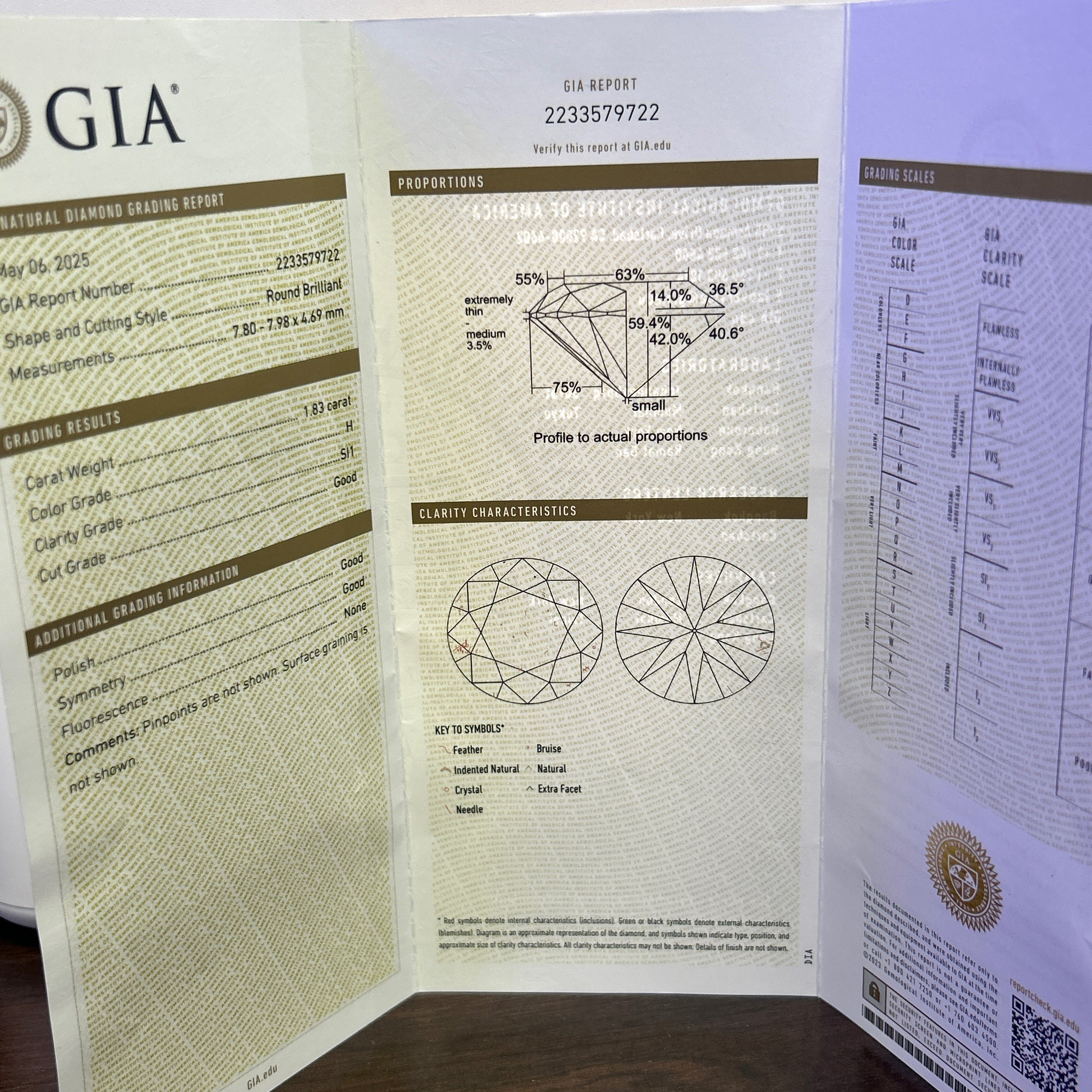 1.83ct H SI1 Round Diamond Certified By GIA #2233579722