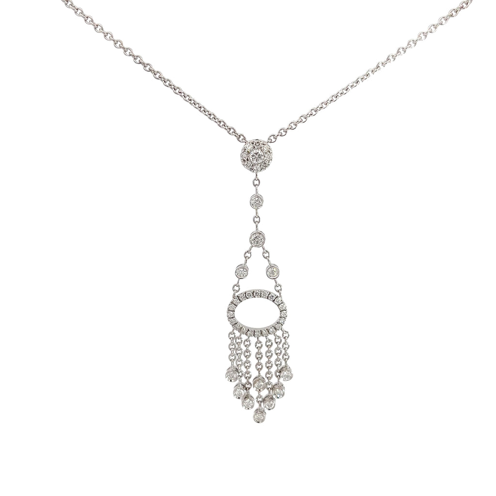 18k White gold 1.17ct F VS2 Round Diamond Dangle Chandelier Style  Necklace