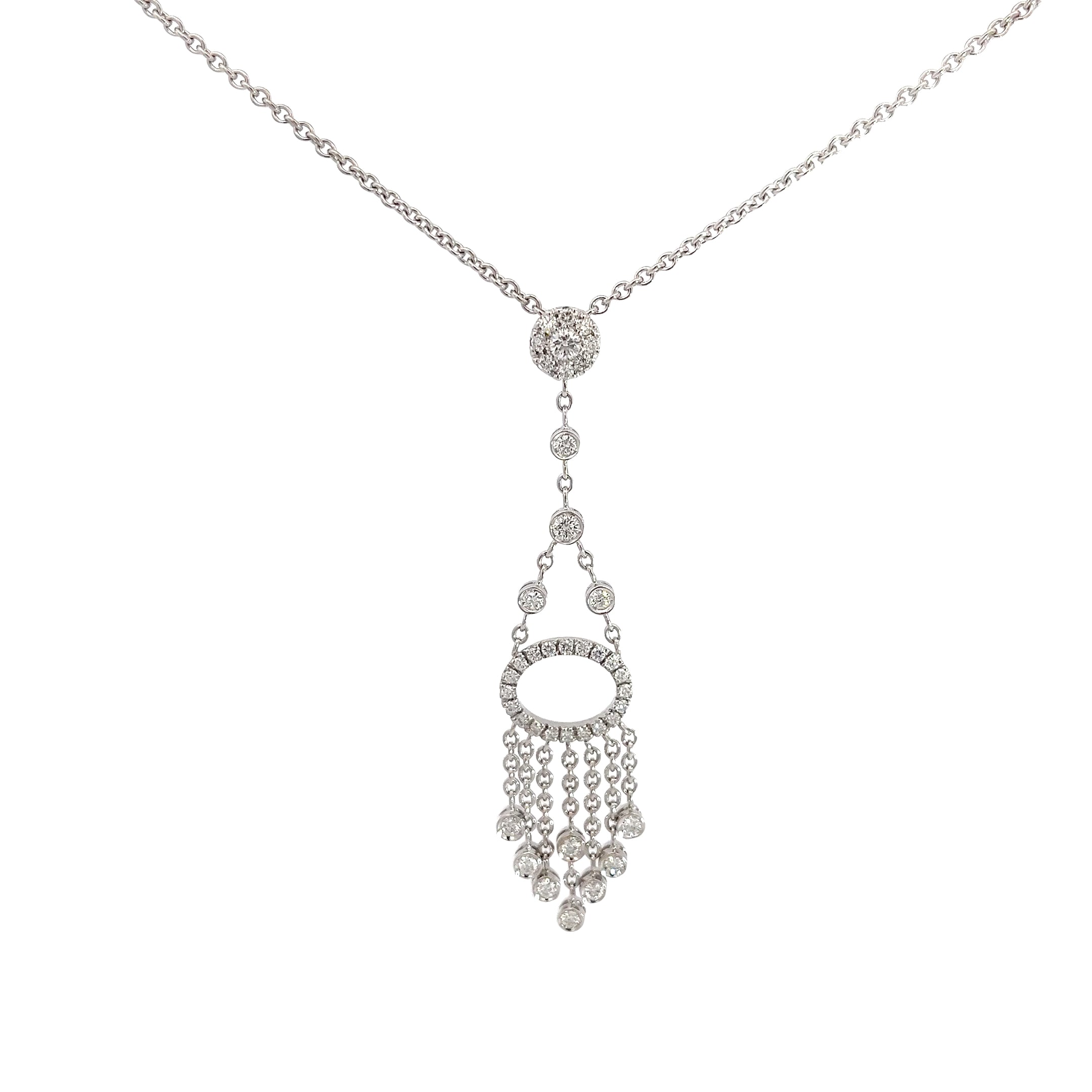 18k White gold 1.17ct F VS2 Round Diamond Dangle Chandelier Style  Necklace