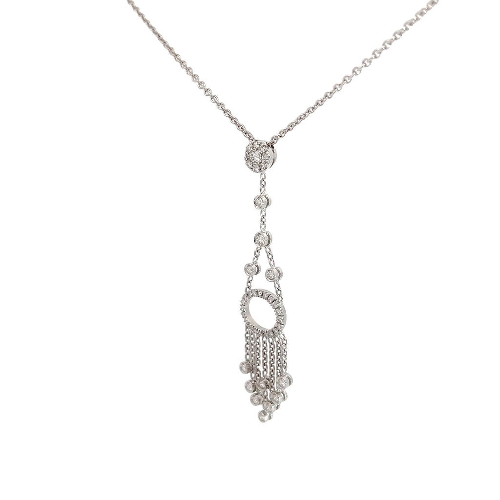 18k White gold 1.17ct F VS2 Round Diamond Dangle Chandelier Style  Necklace