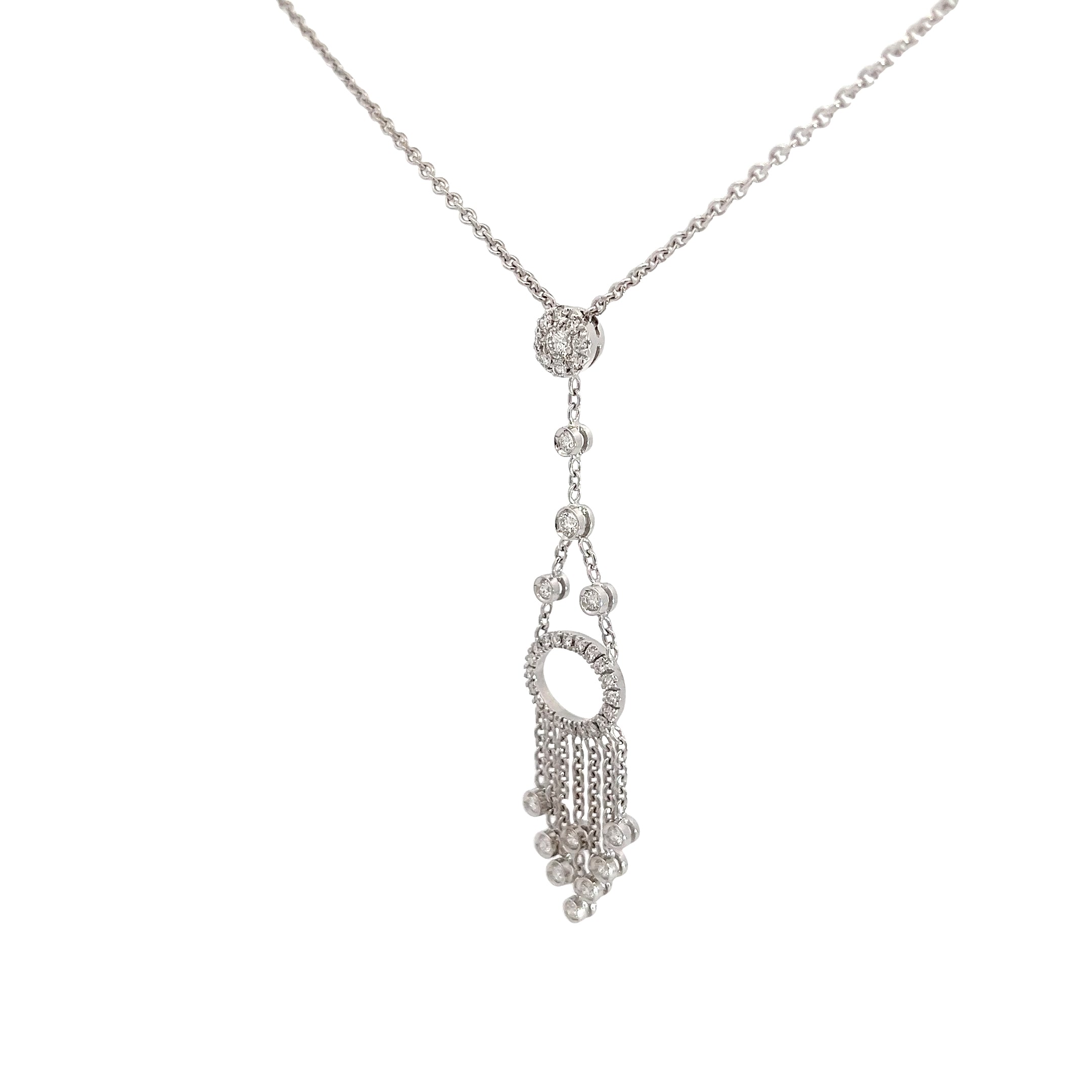 18k White gold 1.17ct F VS2 Round Diamond Dangle Chandelier Style  Necklace