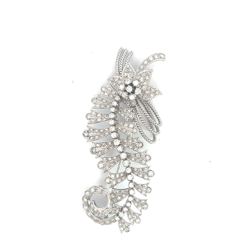 Platinum 4.20ct Vintage Floral Leaf Brooch/Pin 3" inch Long