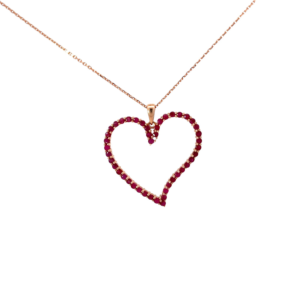 14k Rose Gold 1.00ct Round Ruby Heart Necklace