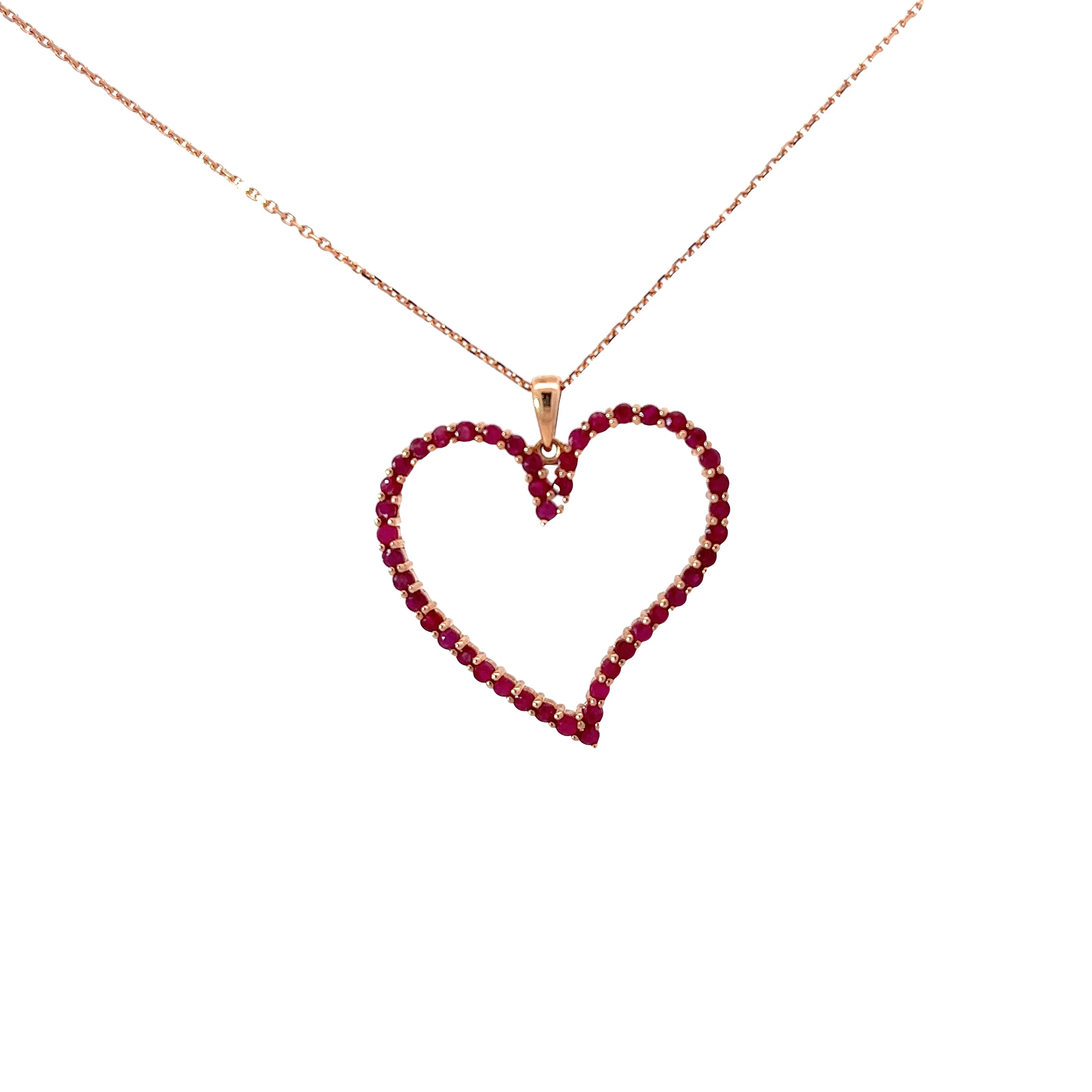 14k Rose Gold 1.00ct Round Ruby Heart Necklace