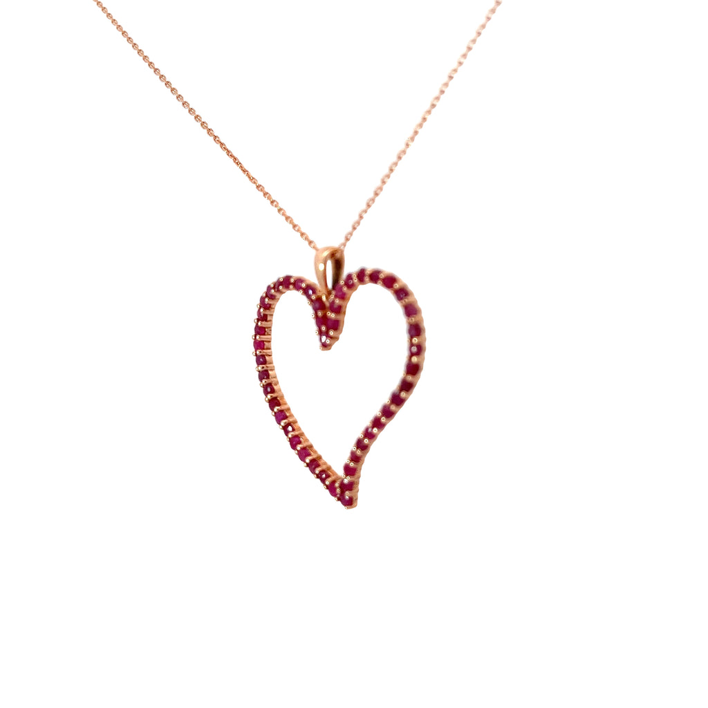 14k Rose Gold 1.00ct Round Ruby Heart Necklace