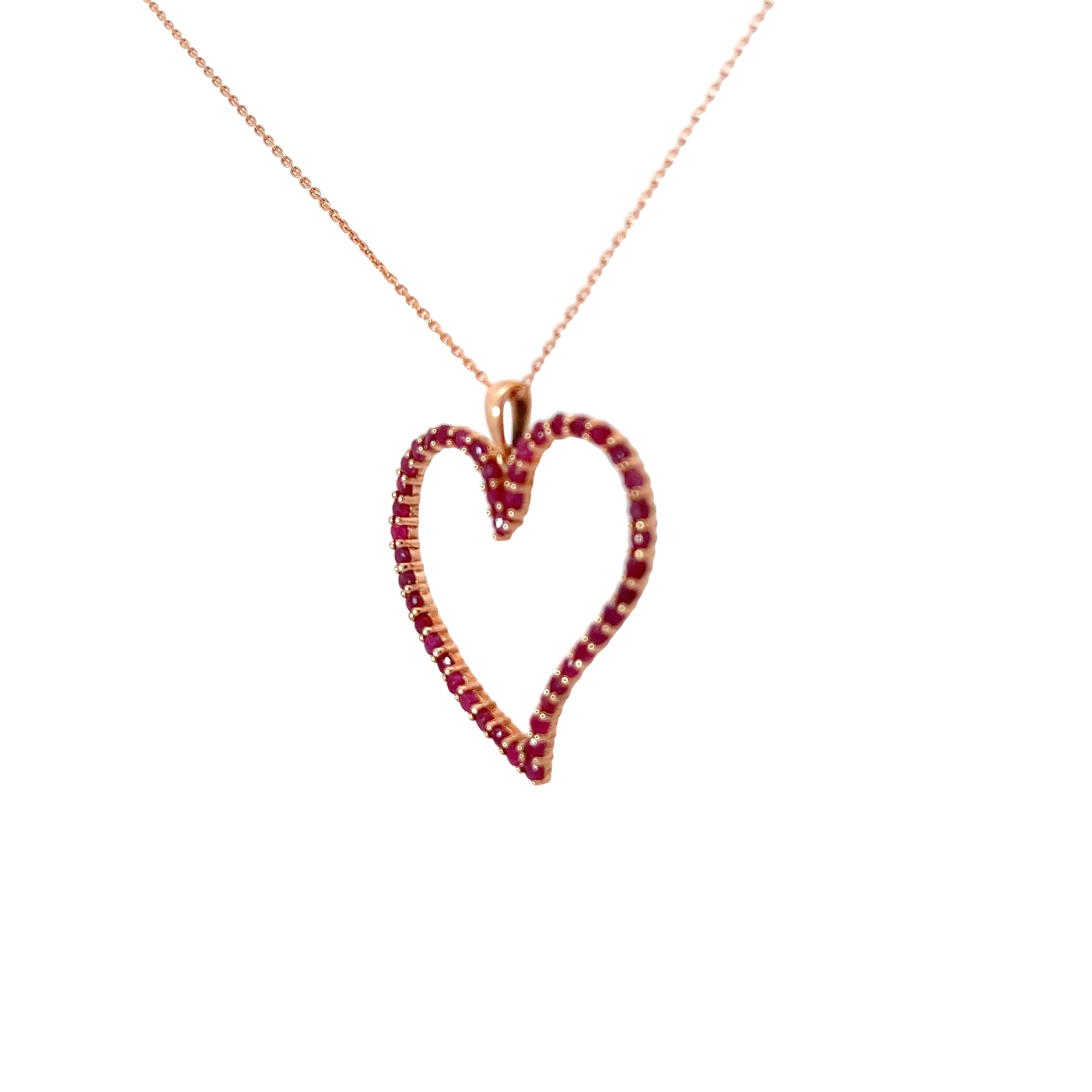 14k Rose Gold 1.00ct Round Ruby Heart Necklace