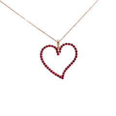 14k Rose Gold 1.00ct Round Ruby Heart Necklace