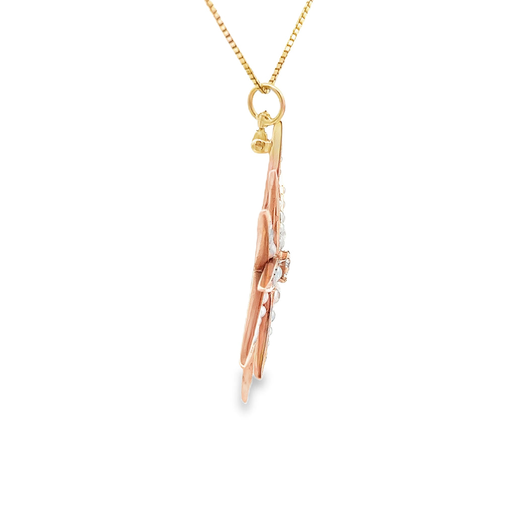 14k Yellow Gold .25ct F VS2 Old Mine Cut Round Diamond and Seed Pearl North Star Pendant
