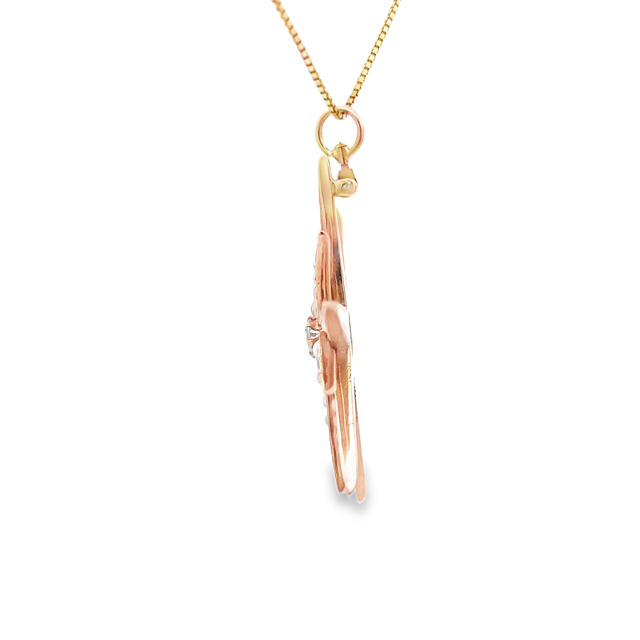 14k Yellow Gold .25ct F VS2 Old Mine Cut Round Diamond and Seed Pearl North Star Pendant