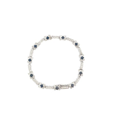 14k White Gold 1.50 Princess Cut Blue Sapphire AA and .50ct Round  Diamond Bracelet