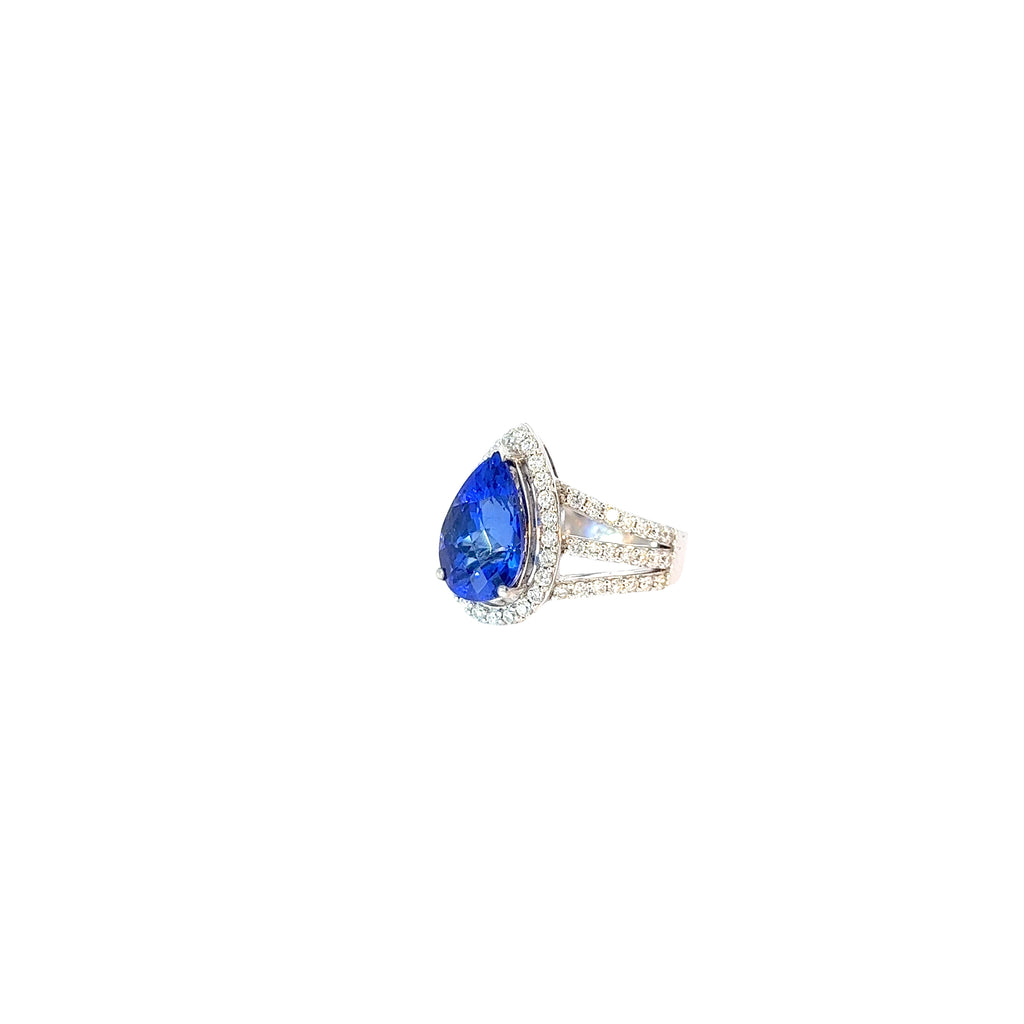 18k White Gold Pear Shaped Tanzanite and Diamond Ring