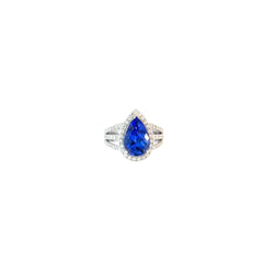 18k white gold Pear shaped Tanzanite and Diamond Ring