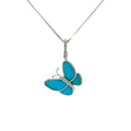 14k White Gold .15ct G VS2 Round Diamond and Turquoise Butterfly Pendant  6.3 Gram