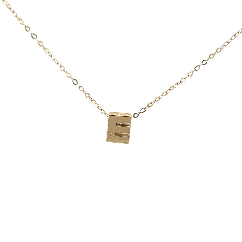 14k Yellow Gold Initial E Pendant with Necklace