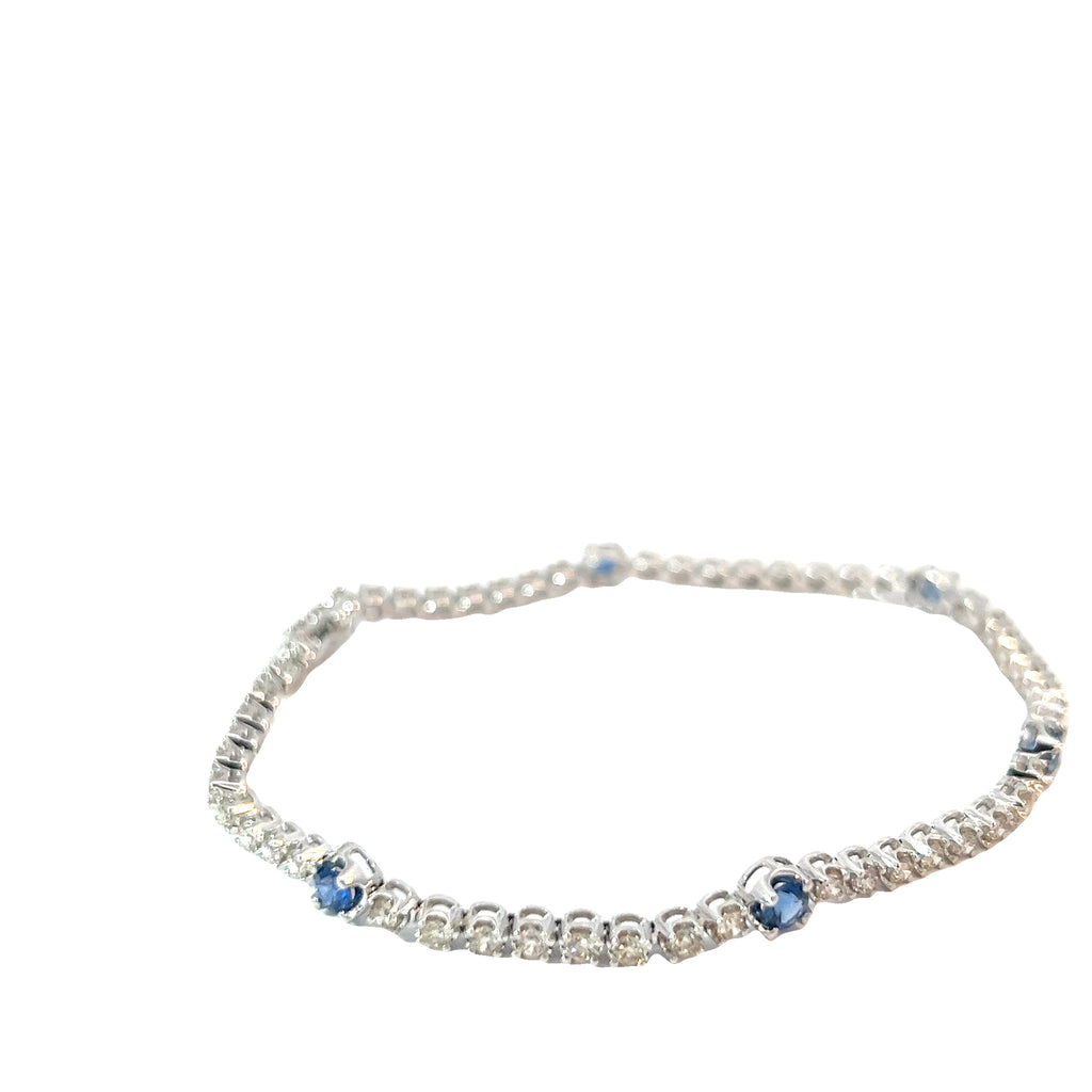 14k White Gold 1.75ct G VS2 Round Diamond with .75ct Round Blue Sapphire AAA Bracelet