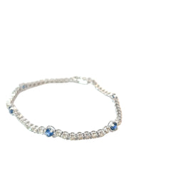 14k White Gold 1.75ct G VS2 Round Diamond with .75ct Round Blue Sapphire AAA Bracelet