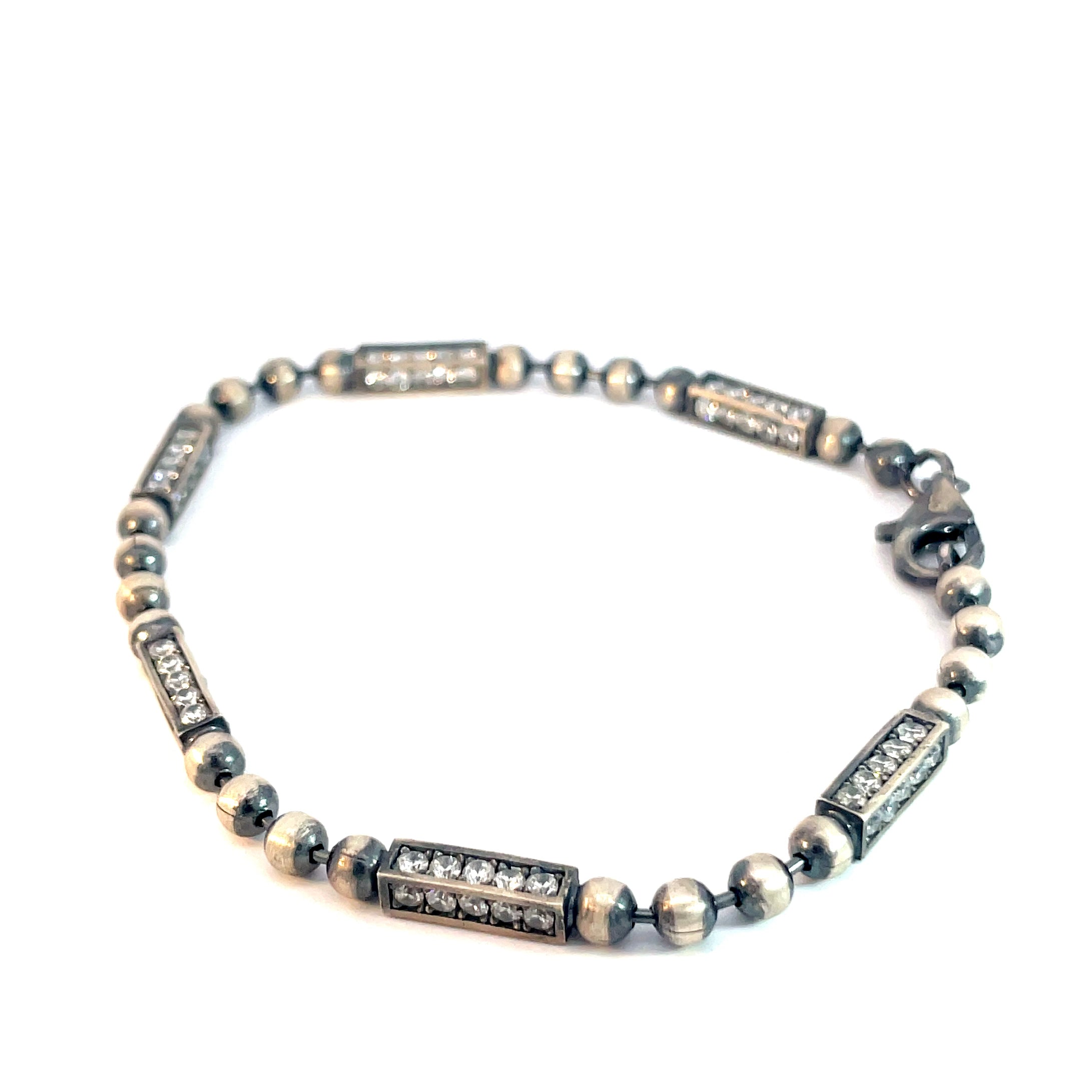 Sterling Silver 12.8 Gram with Round  Cubic Zirconium Stone Men's Bracelet