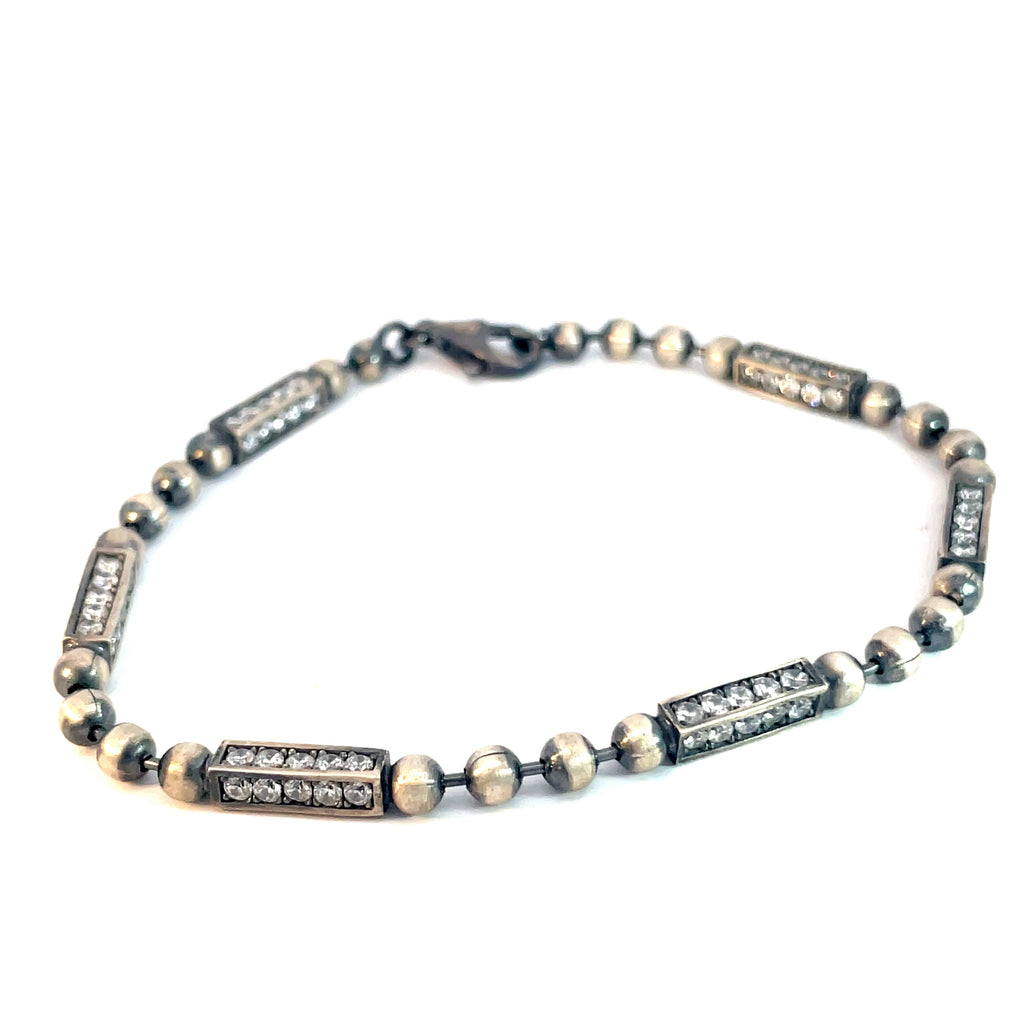 Sterling Silver 12.8 Gram with Round  Cubic Zirconium Stone Men's Bracelet