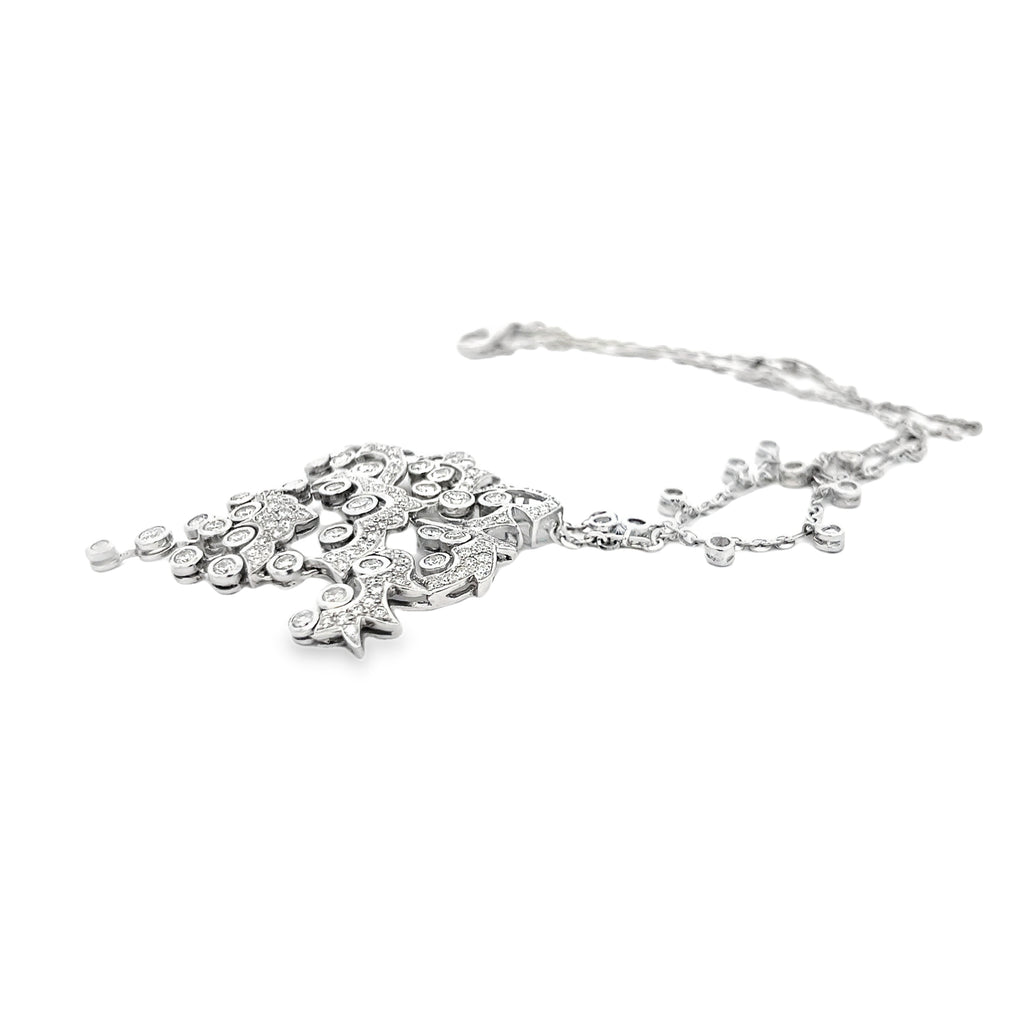 18k White Gold 3.25ct F VS2 Round Diamond Chandelier Style Pendant