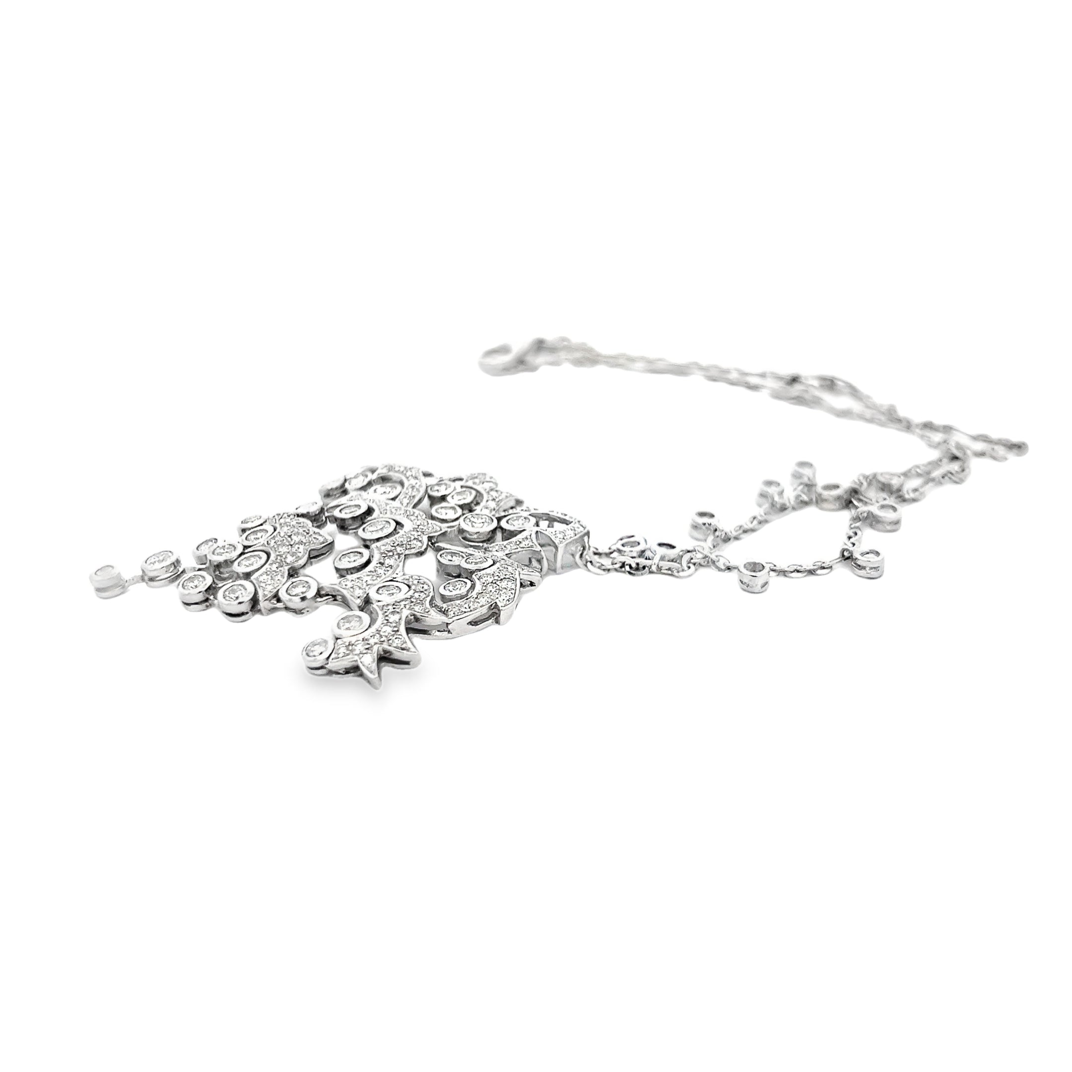 18k White Gold 3.25ct F VS2 Round Diamond Chandelier Style Pendant