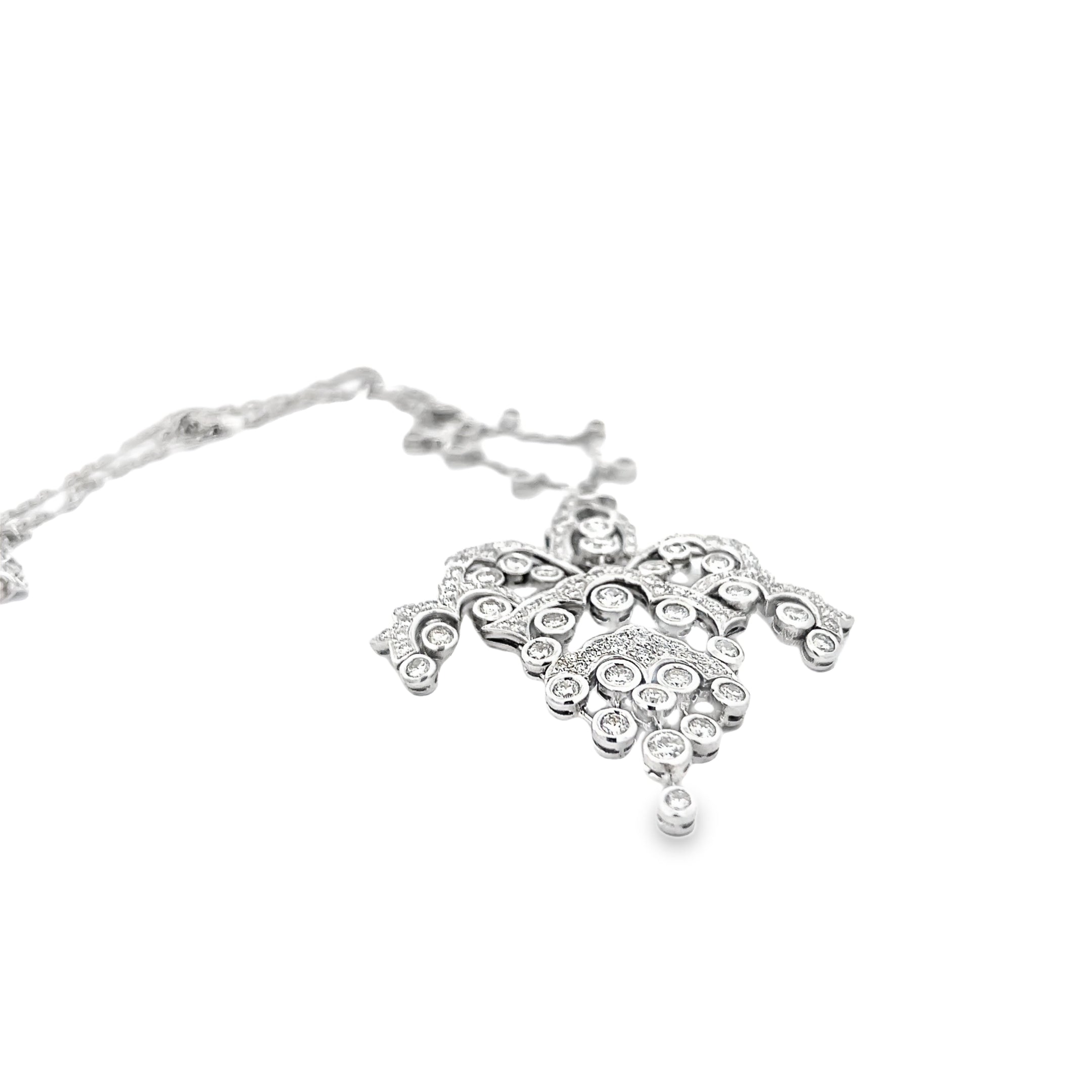 18k White Gold 3.25ct F VS2 Round Diamond Chandelier Style Pendant