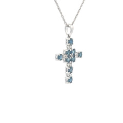 18k White Gold 1ct Blue Sapphire/ .05ct G SI1 Round Diamond Cross Pendant