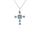 18k White Gold 1ct Blue Sapphire/ .05ct G SI1 Round Diamond Cross Pendant