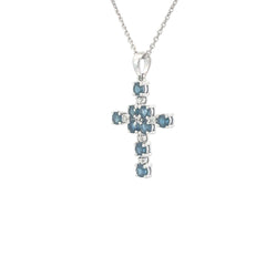 18k White Gold 1ct Blue Sapphire/ .05ct G SI1 Round Diamond Cross Pendant