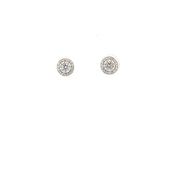 14k White Gold .75ct H VS2 Center Round Diamond/.15ct H VS2 Halo Round Diamond Stud Earrings