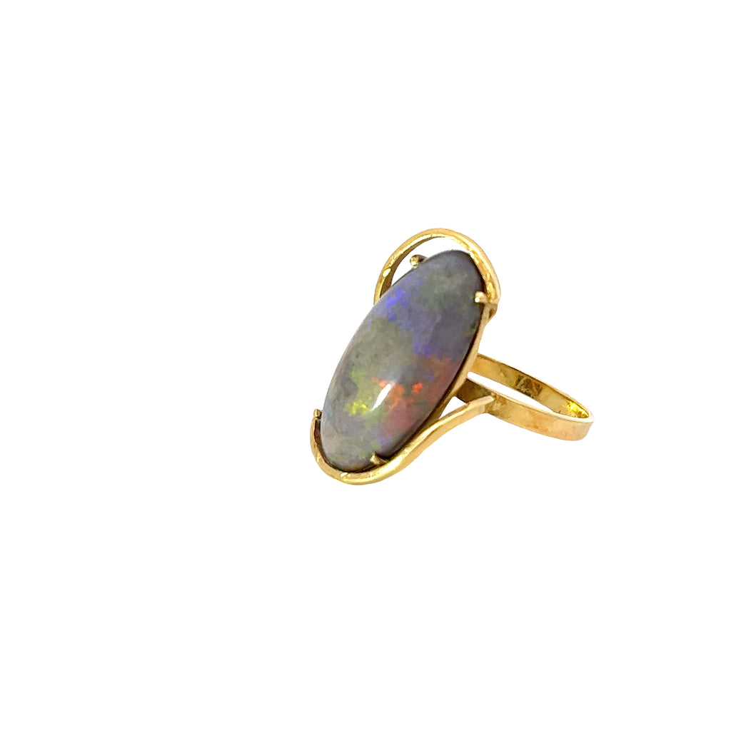 18k Yellow Gold 10.00ct Oval Black Opal Ring