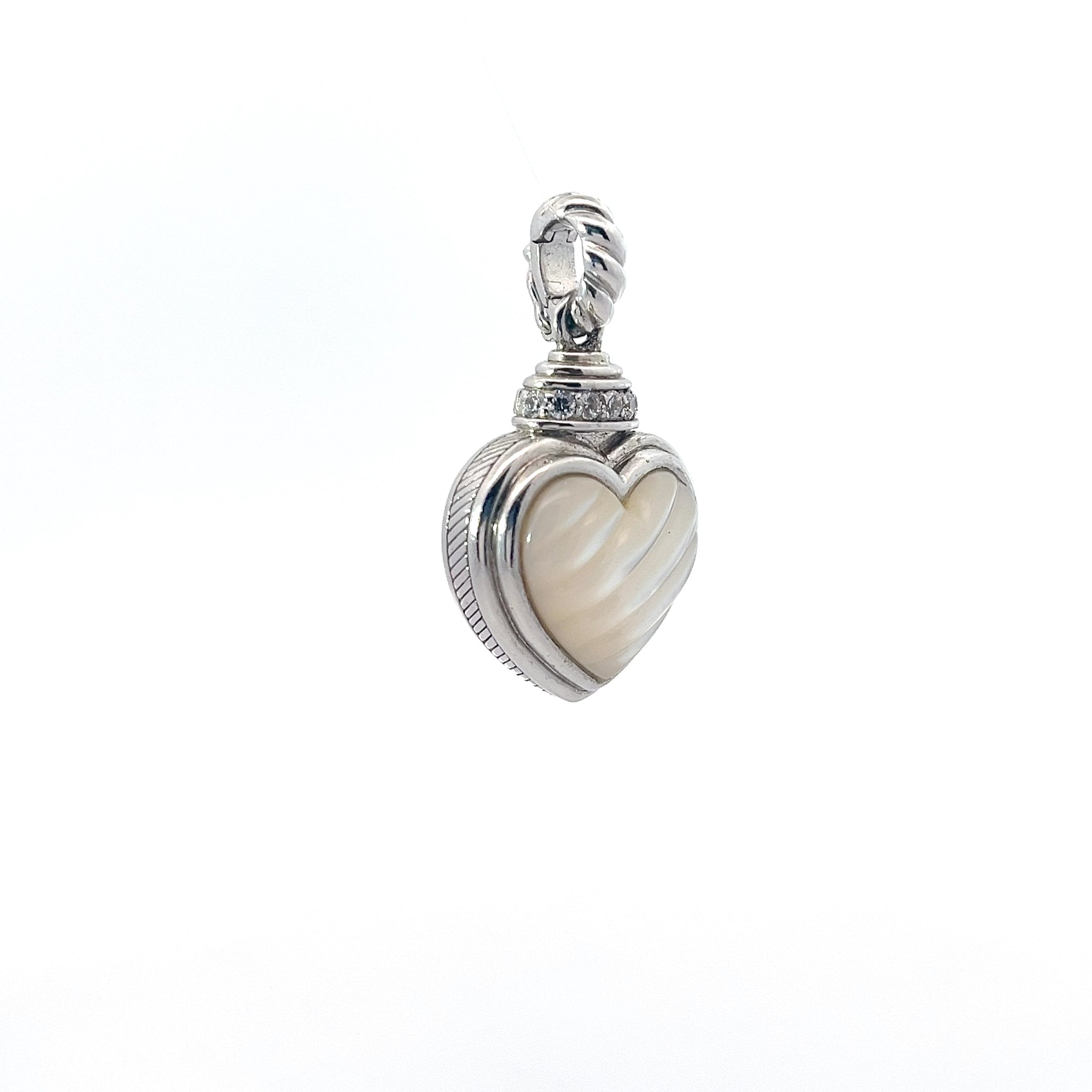Pre-Owned Judith Ripka 925 CZ's and Mother of Pearl Heart Enhancer Pendant