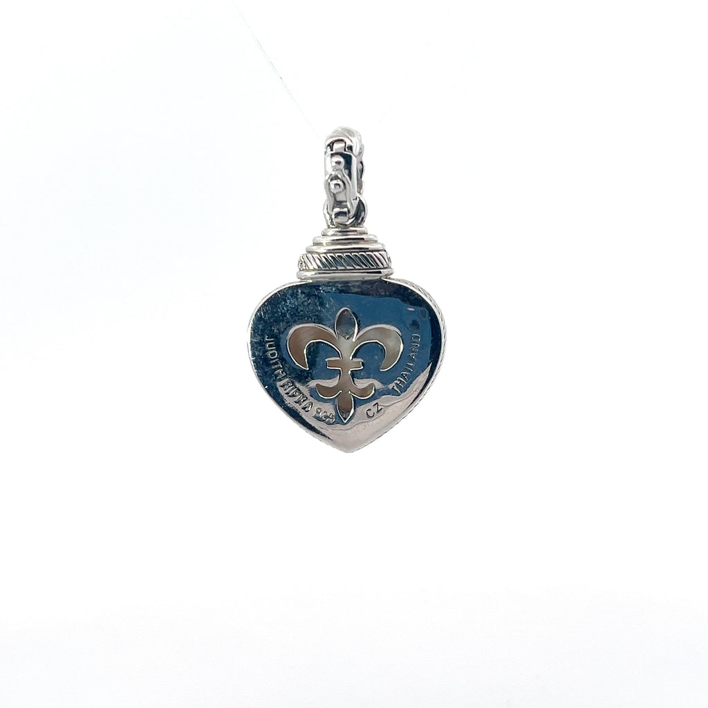 Pre-Owned Judith Ripka 925 CZ's and Mother of Pearl Heart Enhancer Pendant