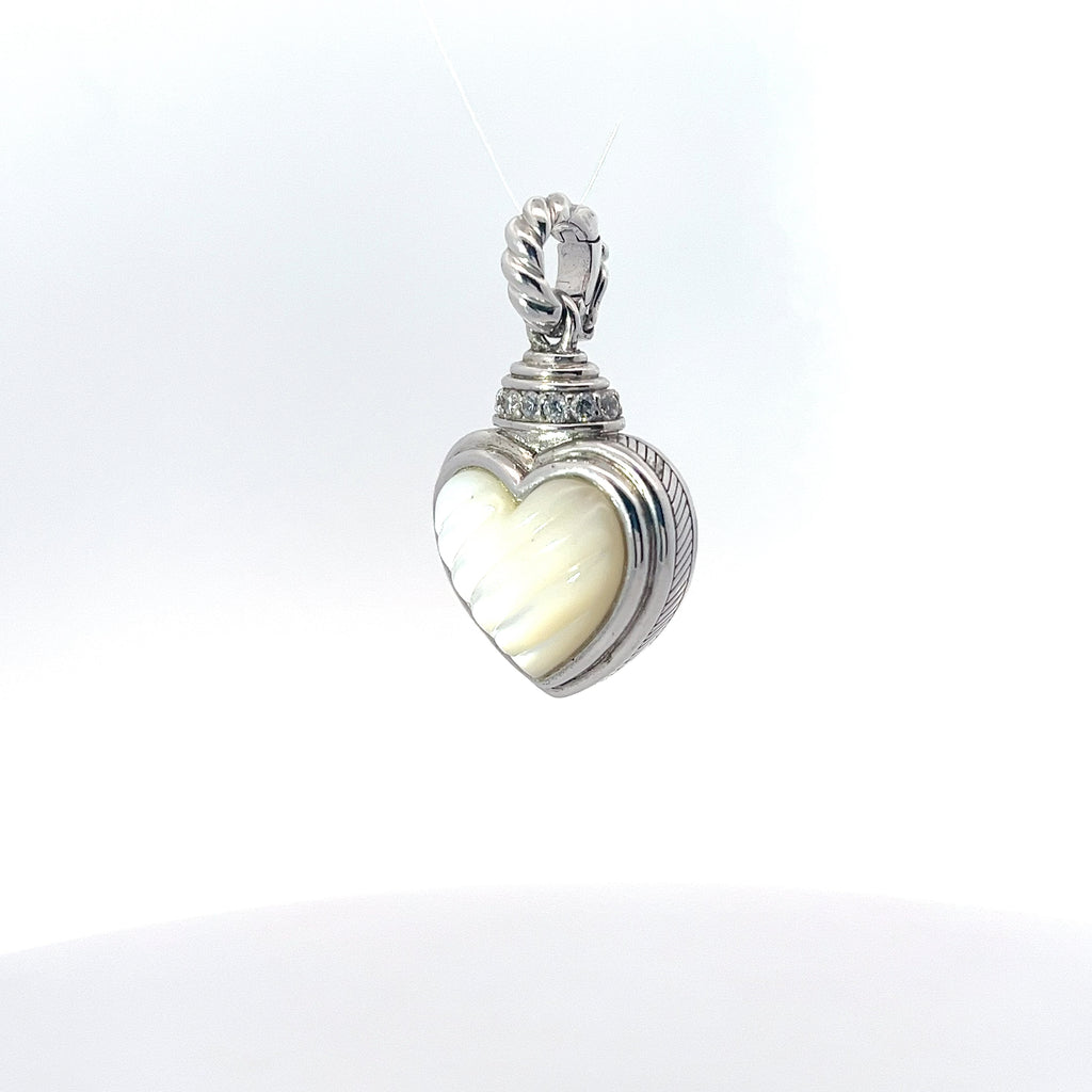 Pre-Owned Judith Ripka 925 CZ's and Mother of Pearl Heart Enhancer Pendant
