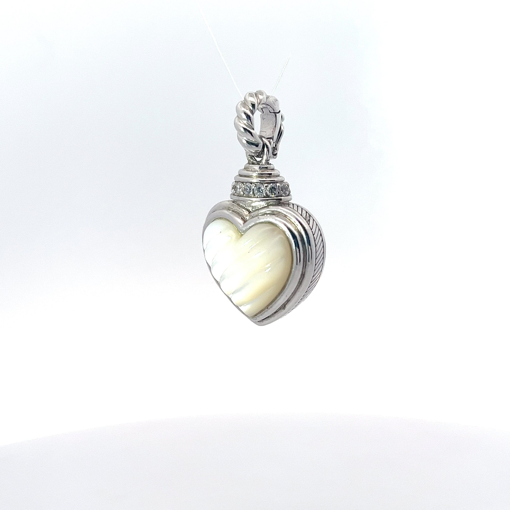 Pre-Owned Judith Ripka 925 CZ's and Mother of Pearl Heart Enhancer Pendant