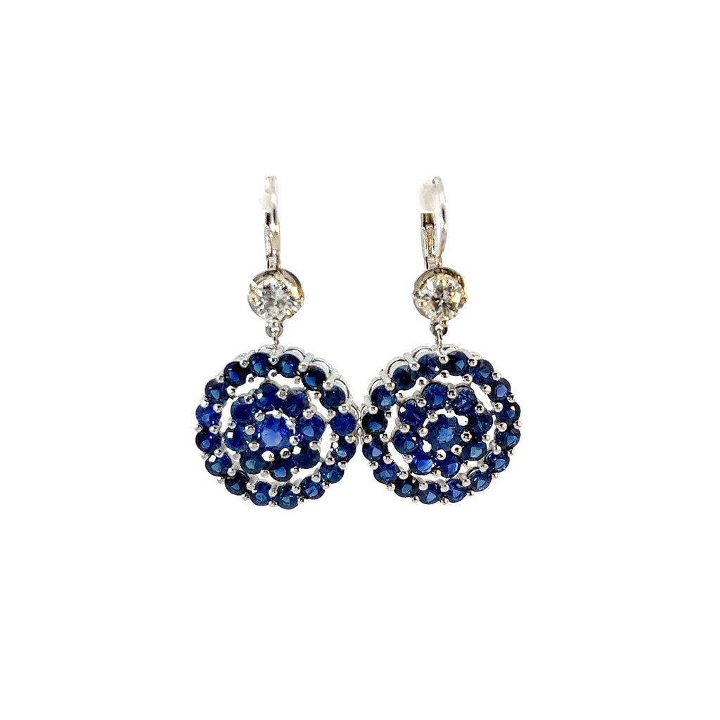 14k White Gold 4.00ct  Blue Sapphire/.78ct I VS2 Round Diamond Earrings