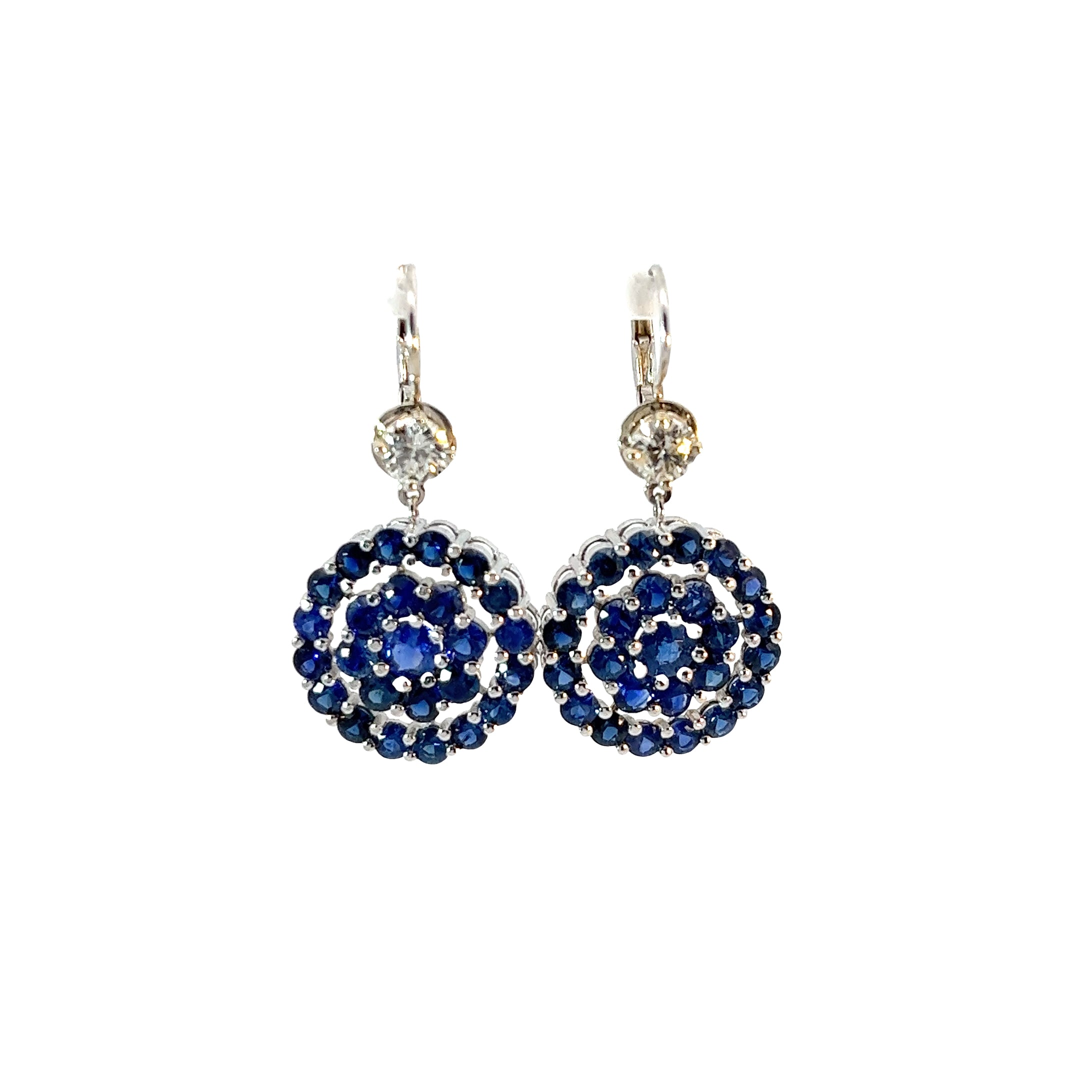 14k White Gold 4.00ct  Blue Sapphire/.78ct I VS2 Round Diamond Earrings