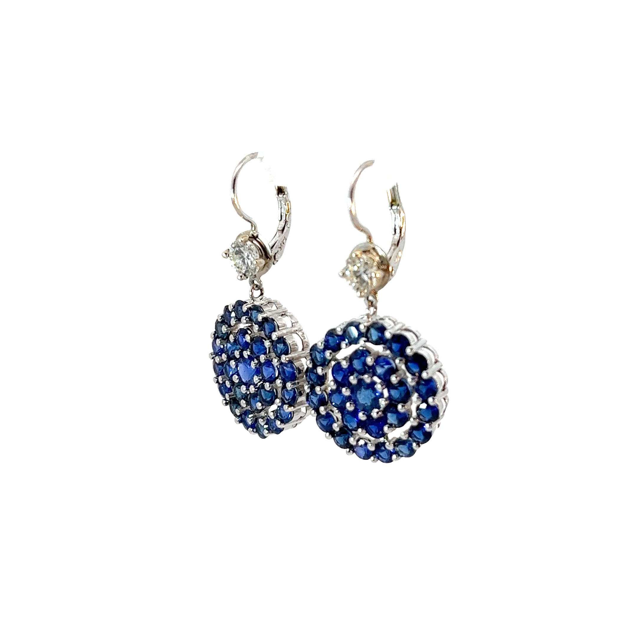 14k White Gold 4.00ct  Blue Sapphire/.78ct I VS2 Round Diamond Earrings