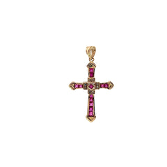 14K YELLOW GOLD .65CT RUBY AND DIAMOND CROSS PENDANT